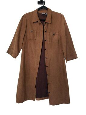 Additions by Chico's Brown Faux Suede Shirt Dress Long Line Jacket Coat Western